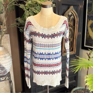 American Eagle Off Shoulder Fair Isle Knit Long Sweater